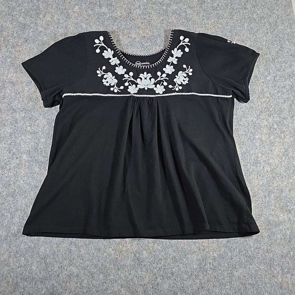 646 Main. Mexican Style Black w White Floral Embroidery Size XXL 100% Cotton
